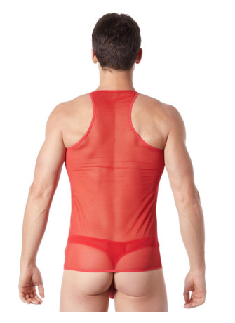 V-shirt rouge fine maille avec transparence - LM92-76RED